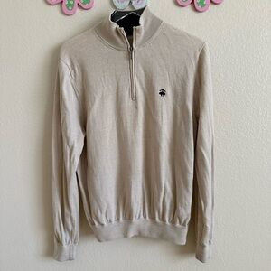 346 Brooks Brothers Tan Extra Fine Merino Half Zip Sweater Size M